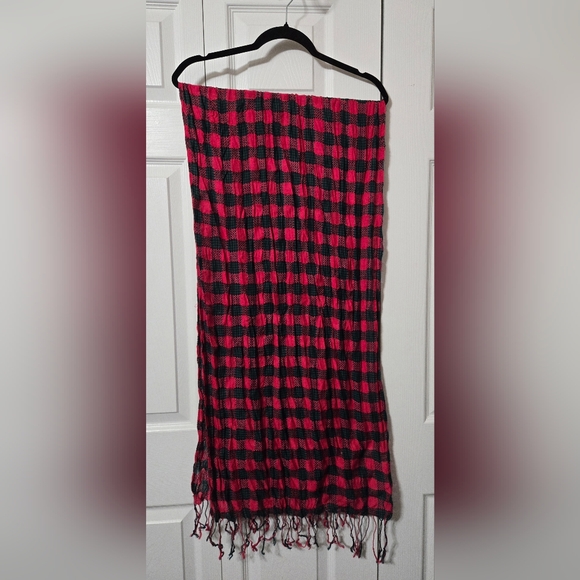 Accessories - Pink, Black & Green Plaid Scarf w/Twisted Fringe on the ends, Vibrant Colors